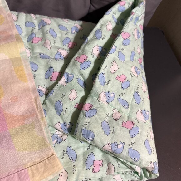 Set of 2 Baby Receiving Blankets Bunnies 35x35” Whales Dolphins Kupu 28x30” - Picture 5 of 13